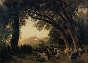 Oswald achenbach Saltarellotanz mit Blick auf Castel Gandolfo oil on canvas